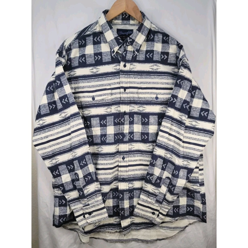 Vintage‎ Wrangler X-Long Tails Western Shirt Mens XL 17.5x36 Aztec Single Needle